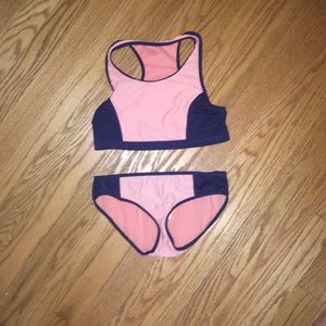 Girls Navy and Coral High Neck Bikini